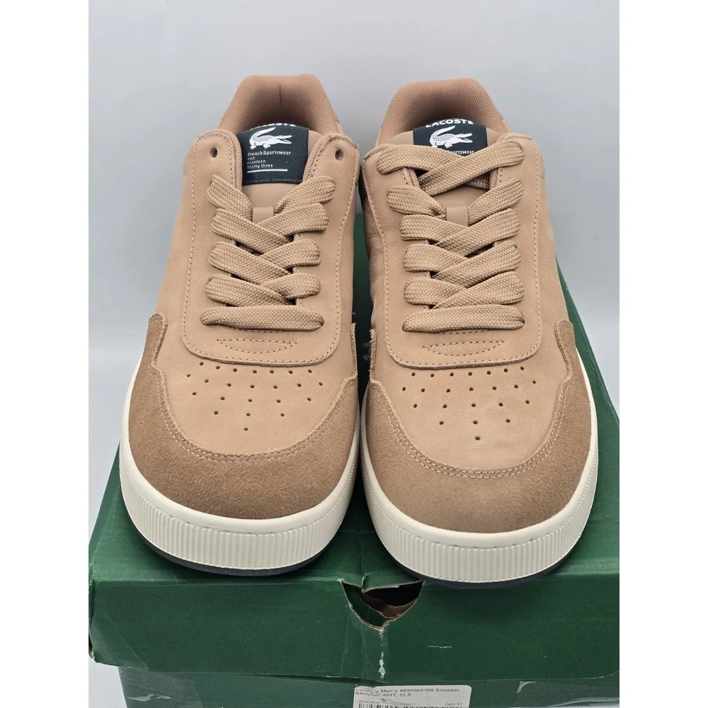 NIB Lacoste Men's Ace Clip 223 4 SMA Sneaker -‎ Brown/Off White - Size 12.5